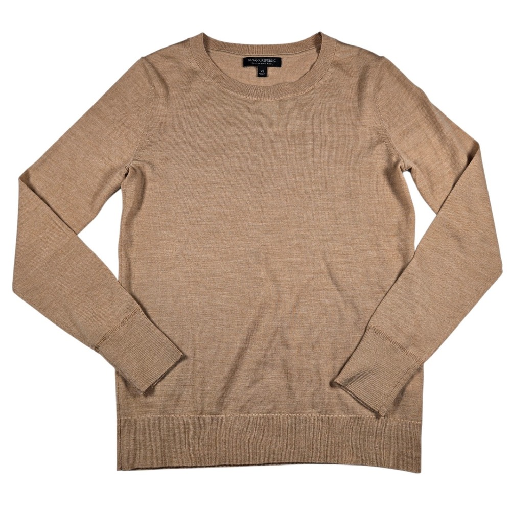 Banana Republic Women's Tan 100% Merino Wool Knit Crew Neck Sweater Size XS